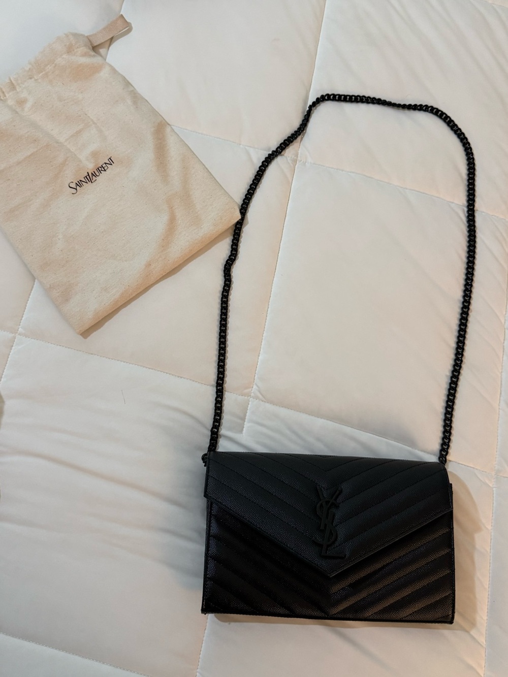 Saint Laurent Black Quilted Leather Crossbody Chain Bag